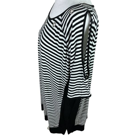 Women's Black & White Tunic Cold Shoulder Grommet Shoulder Detail Sz XL Nautical - Picture 1 of 8
